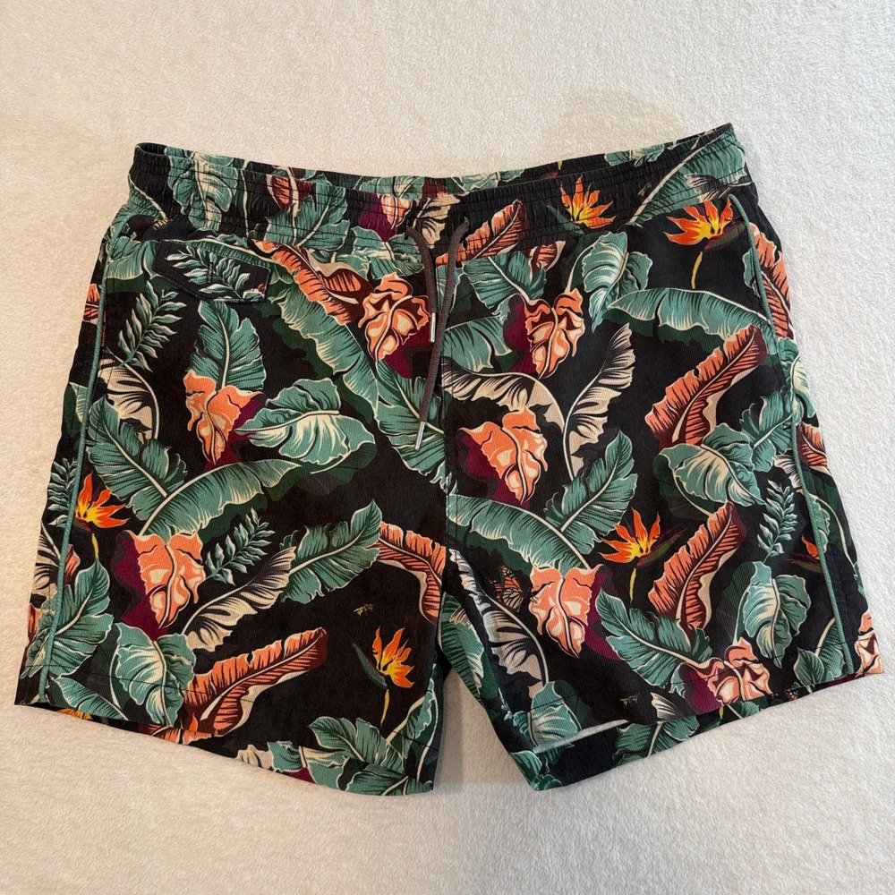 Diamond Supply Co Mens Tropical Corduroy Swim Trunks Black Floral Size L 34